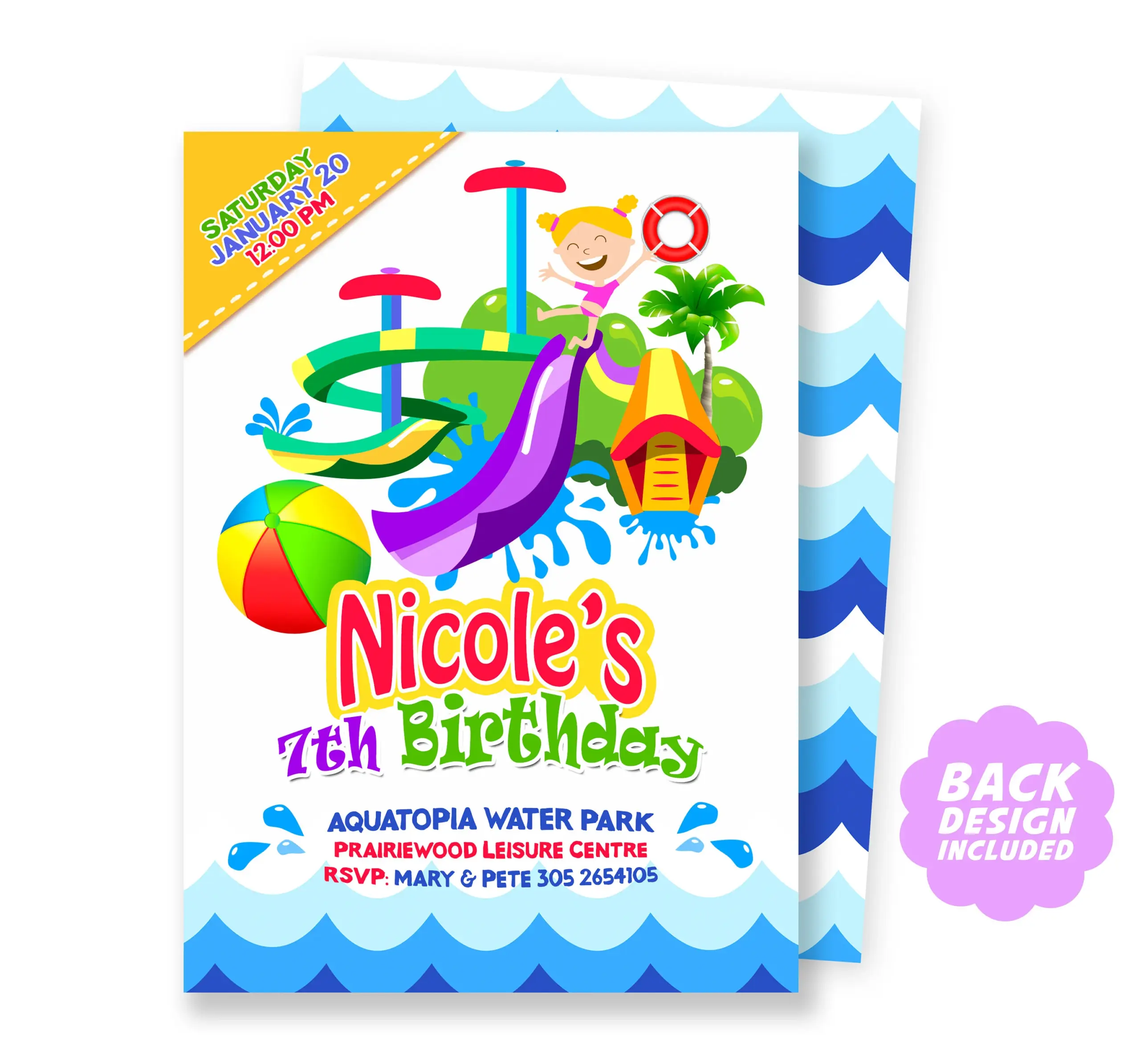 Waterpark Party Invitation Water Slide
