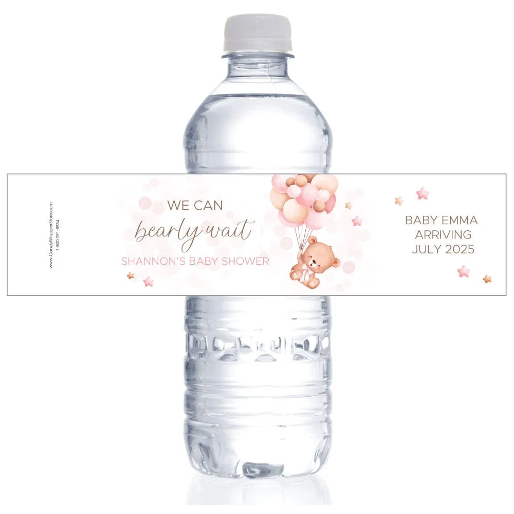 We Can Bearly Wait Baby Shower Water Bottle Label Wbbs362pink We Can Bearly Wait Baby Shower Water Bottle Label Wbbs362pink