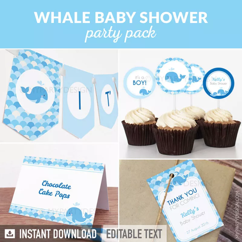 Whale Baby Shower Party Printable Party Pack