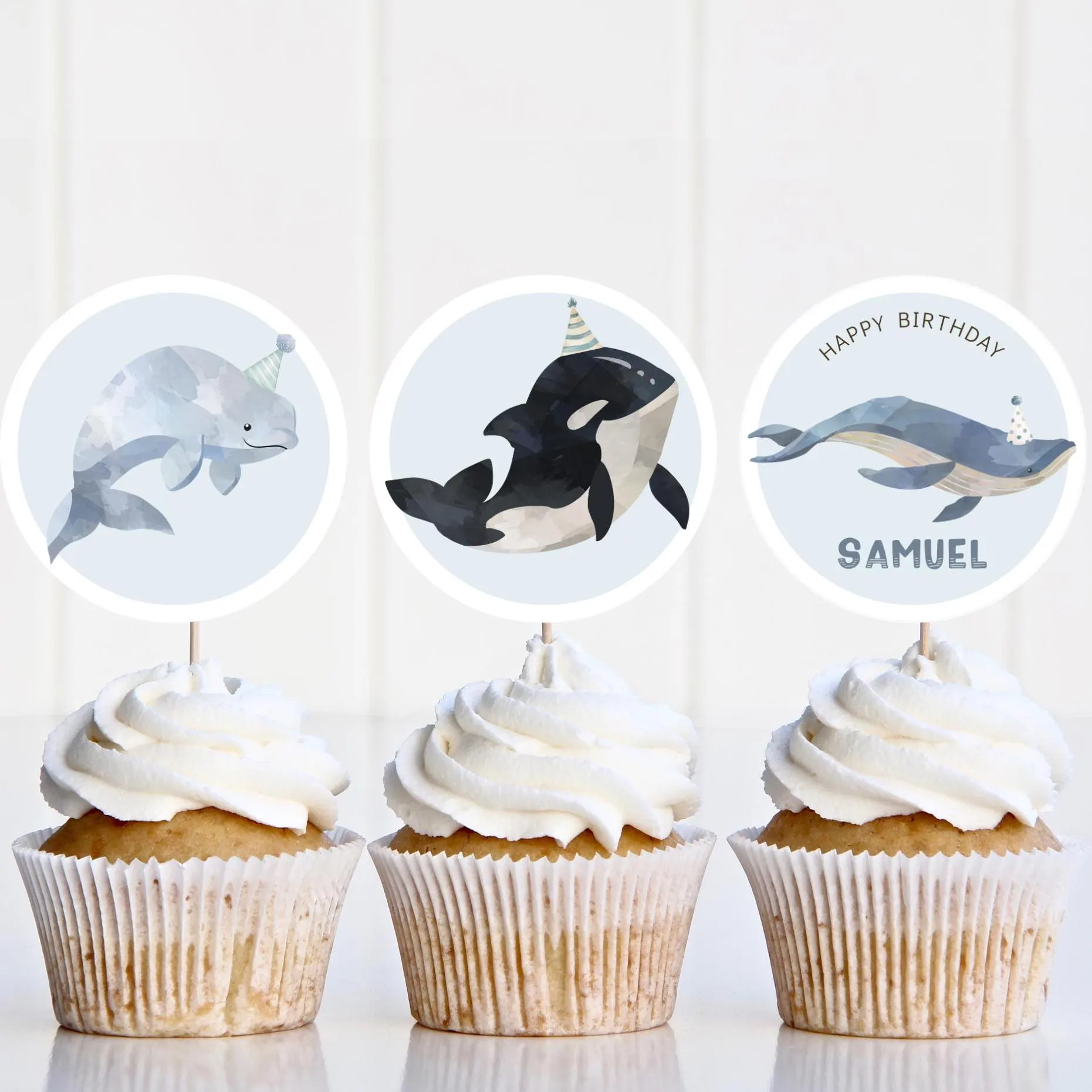 Whale Cupcake Toppers Editable Template