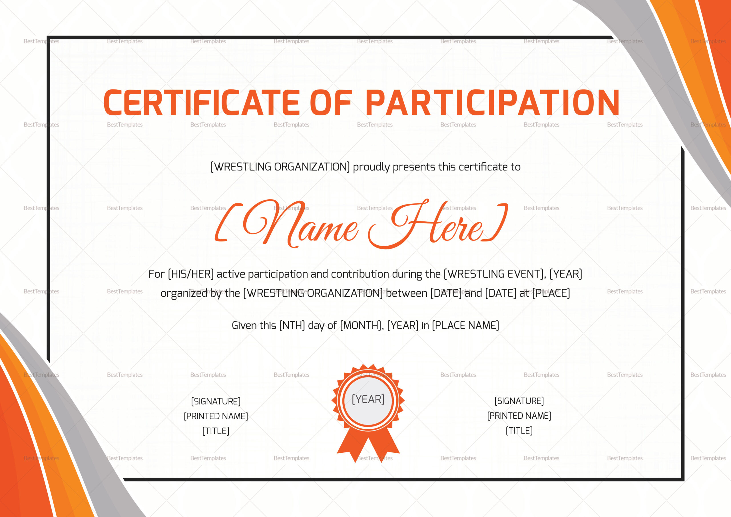 Wrestling Participation Certificate
